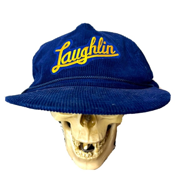Vintage Laughlin Nevada Trucker Hat Blue Corduroy Cap SnapBack - Picture 1 of 5